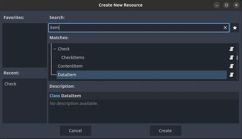 Create a new DataItem