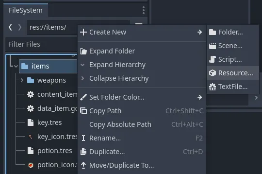 Create a new resource in Godot