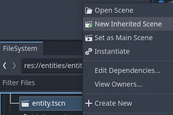 Inheriting from the entity.tscn scene